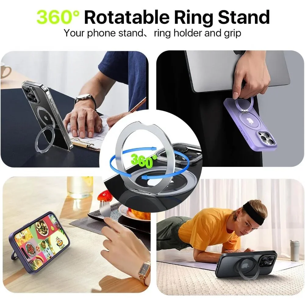 QTlier case iPhone 16pro 360 Rotatable Ring Stand Shockproof with MagSafe Green